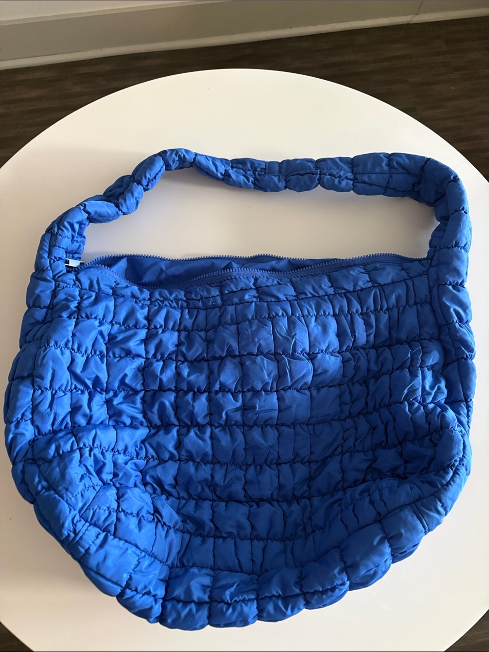 Quilted Blue Shoulder Bag - Soft Puffer Tote